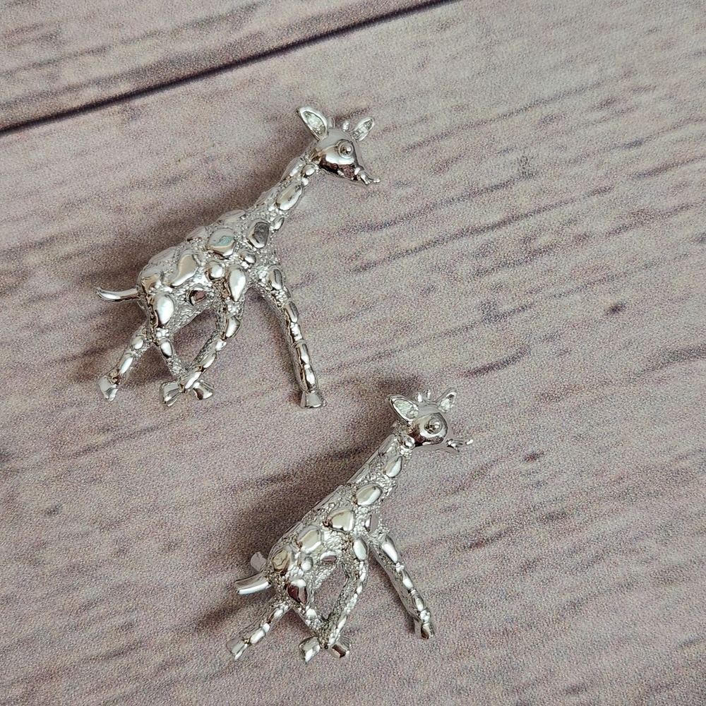 Silver-Tone Giraffe Brooch Duo